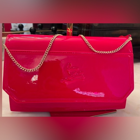 Christian Louboutin Red Patent Clutch with Chain Strap - Picture 7 of 10